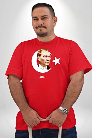 Atatürk Türk Bayrağı Sonsuzluk Kırmızı Büyük Beden Erkek Kadın Unisex Basic Ön Baskılı Tişört