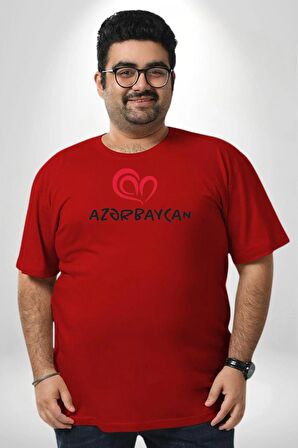 Azerbaycan Seviyorum I love Azarbaycan Kırmızı Büyük Beden Erkek Kadın Unisex Basic Ön Baskılı Tişört