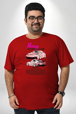 Pembe Porshe Berry The 911 GT3 RS Araba Kırmızı Büyük Beden Erkek Kadın Unisex Basic Ön Baskılı Tişört