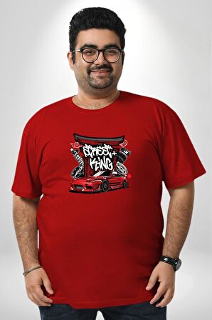 Japon Sokak Yarış Kralı  Kırmızı Büyük Beden Erkek Kadın Unisex Basic Ön Baskılı Tişört
