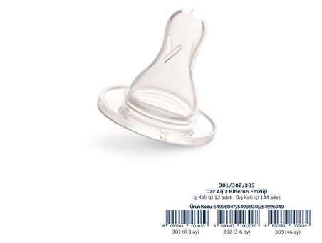 Bebedor Biberon Emziği Standart Yavaş Akış/Dar (3-6 Ay) (Kod:302)
