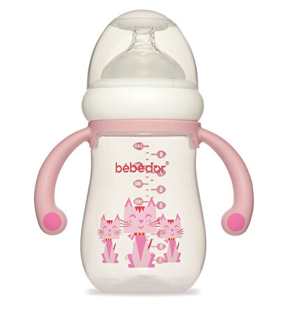 Bebedor Desenli Geniş Ağızlı Kulplu PP Biberon 125ML (Kod:99322) - Pembe