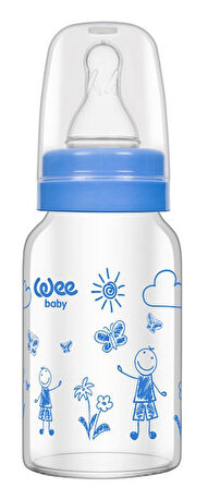 Wee Baby Isıya Dayanıklı Cam Biberon 240ML (Kod:772) - Mavi