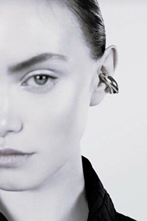Büyük Bombeli Earcuff Büyük Halka Geçirmeli Kıkırdak Küpesi Gümüş Renk