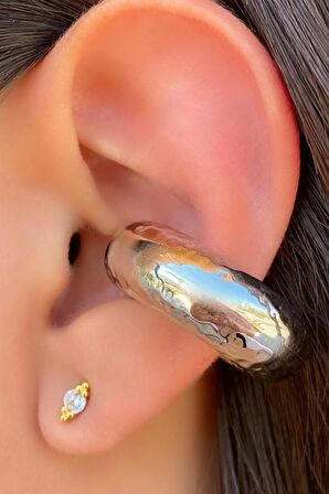 Antik Model Büyük Bombeli Earcuff Geniş Halka Kıkırdak Küpesi Gümüş Renk