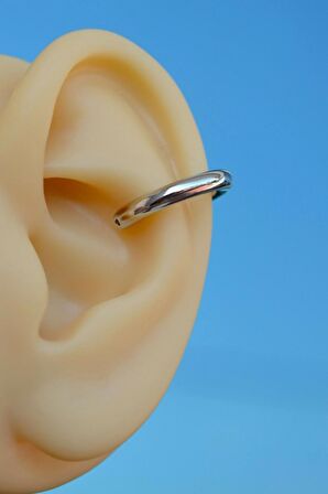 Büyük Boy Bombeli Düz Halka Model Earcuff Geçirmeli Kıkırdak Küpesi