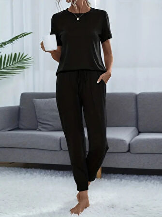 Livizmir Moda Kadın Kısa Kollu Bisiklet Yaka Viskon Ikili Takım