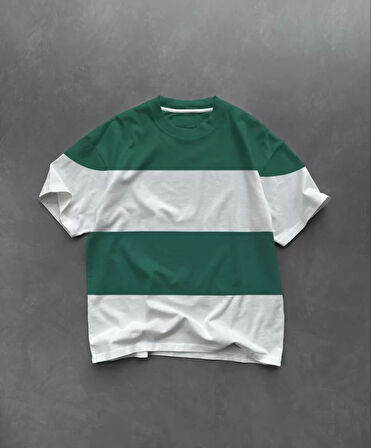 Livizmir Moda Unisex Bisiklet Yaka Parçalı T-Shirt - Yeşil