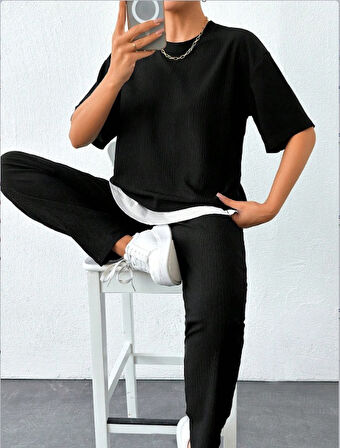 Livizmir Moda Kadın Bisiklet Yaka Atlet Detay Bürümcük Kumaş Ikili Takım