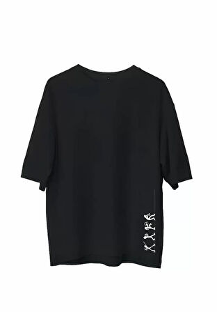 Livizmir Moda Kadın Bisiklet Yaka Baskılı Oversize T-Shirt - Siyah