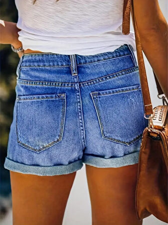 Livizmir Moda Kadın Double Paça Yırtık Kot şort