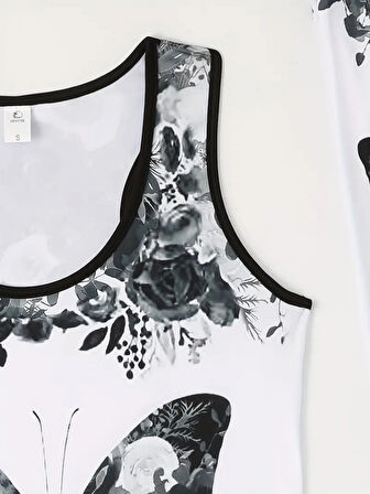 Livizmir Moda Kadın Sıfır Kol Yuvarlak Yaka Kelebek Desenli Alt Tayt Dalgıç Ikili Takım