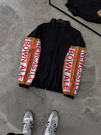 Livizmir Moda Vintage Baskılı Paraşüt Rüzgarlık - Siyah