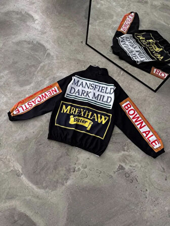 Livizmir Moda Vintage Baskılı Paraşüt Rüzgarlık - Siyah