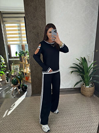 Livizmir Moda Kadın Iki Iplik Penye Kumaş Kol Detaylı Ribanalı Ikili Takım