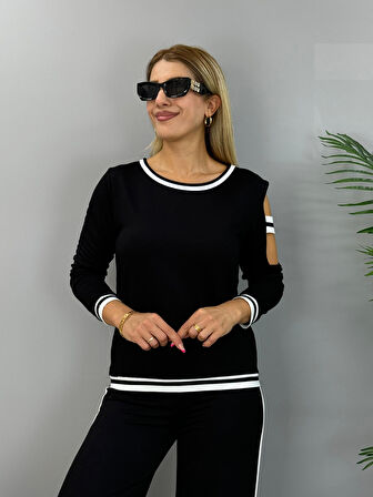 Livizmir Moda Kadın Iki Iplik Penye Kumaş Kol Detaylı Ribanalı Ikili Takım