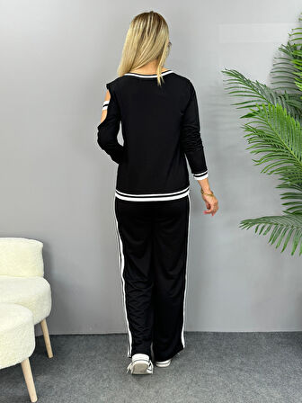 Livizmir Moda Kadın Iki Iplik Penye Kumaş Kol Detaylı Ribanalı Ikili Takım