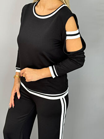 Livizmir Moda Kadın Iki Iplik Penye Kumaş Kol Detaylı Ribanalı Ikili Takım