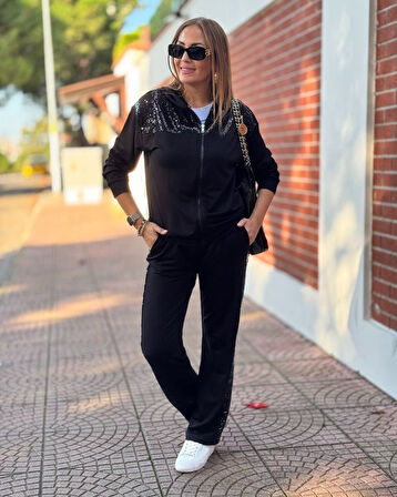 Livizmir Moda Kadın Iki Iplik Kumaş Pul Ve Fermuar Detaylı Ikili Takım