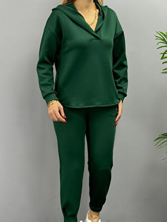 Livizmir Moda Kadın Uzun Kol V Yaka Kapüşon Detay Sweat Ve Yüksel Bel Eşofman Ikili Takım