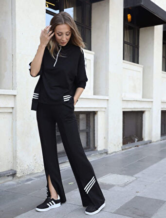 Livizmir Moda Kadın Polo Yaka Paça Yırtmaçlı Ribanalı İkili Takım