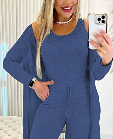Livizmir Moda Kadın Uzun Kollu Hırka Atlet Ve Eşofman Yün Viskon üçlü Takım
