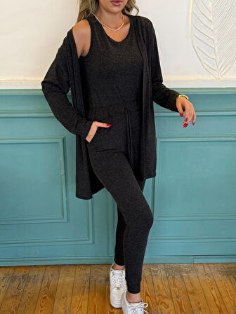 Livizmir Moda Kadın Uzun Kollu Hırka Atlet Ve Eşofman Yün Viskon üçlü Takım