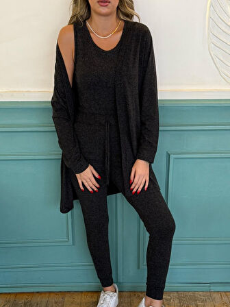 Livizmir Moda Kadın Uzun Kollu Hırka Atlet Ve Eşofman Yün Viskon üçlü Takım