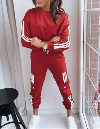 Livizmir Moda Kadın Uzun Kollu Beyaz şerit Detay Kargo Cep Iki Iplik Ikili Takım