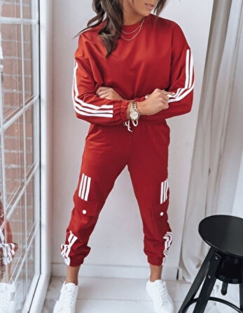 Livizmir Moda Kadın Uzun Kollu Beyaz şerit Detay Kargo Cep Iki Iplik Ikili Takım