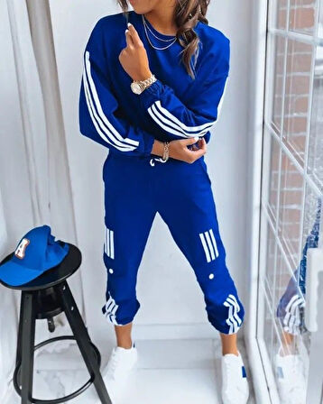 Livizmir Moda Kadın Uzun Kollu Beyaz şerit Detay Kargo Cep Iki Iplik Ikili Takım