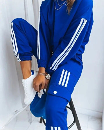 Livizmir Moda Kadın Uzun Kollu Beyaz şerit Detay Kargo Cep Iki Iplik Ikili Takım