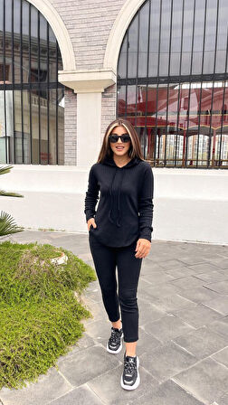 Livizmir Moda Kadın Uzun Kollu şardonlu Kaşkorse Kapşonlu Ikili Takım