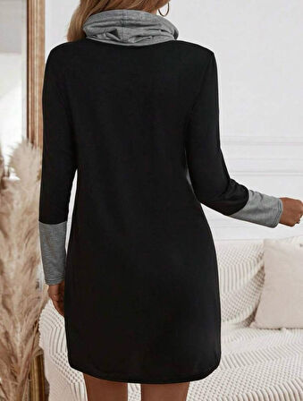 Livizmir Moda Kadın Uzun Kollu Balıkçı Yaka Bağcıklı Iki Iplik Elbise