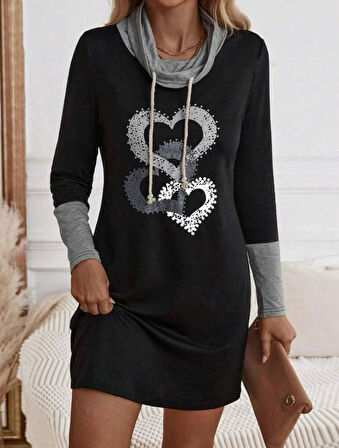 Livizmir Moda Kadın Uzun Kollu Balıkçı Yaka Bağcıklı Iki Iplik Elbise