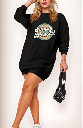 Livizmir Moda Kadın Uzun Kollu Bisiklet Yaka Yazılı Viskon Iki Iplik Elbise