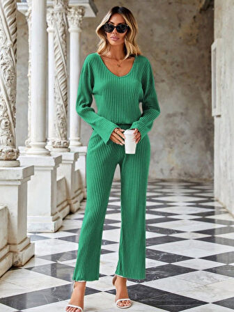 Livizmir Moda Kadın Kaşkorse Kumaş V Yaka Ikili Takım