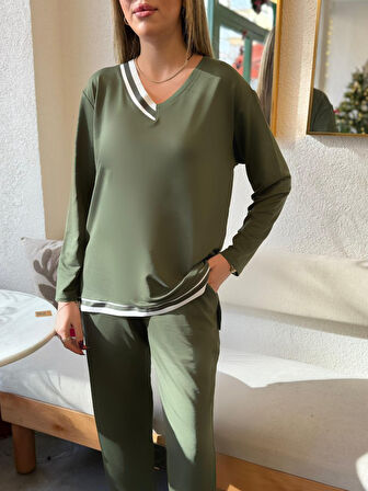 Livizmir Moda Kadın Uzun Kollu Ribana Detay Viskon Iki Iplik Ikili Takım