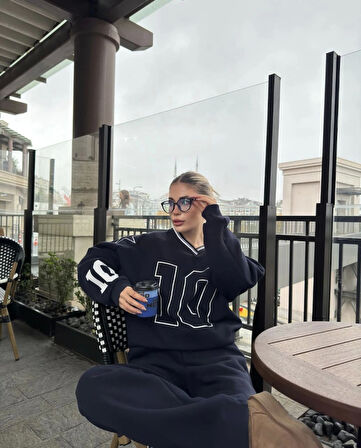 Livizmir Moda V Yaka Üç İplik Sweat Takım - Siyah