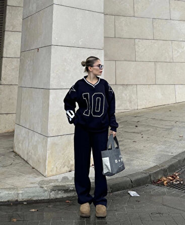 Livizmir Moda V Yaka Üç İplik Sweat Takım - Siyah