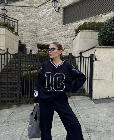 Livizmir Moda V Yaka Üç İplik Sweat Takım - Siyah