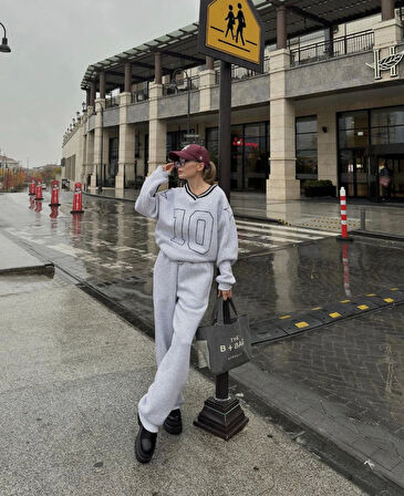 Livizmir Moda V Yaka Üç İplik Sweat Takım - Gri