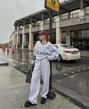 Livizmir Moda V Yaka Üç İplik Sweat Takım - Gri