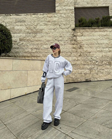 Livizmir Moda V Yaka Üç İplik Sweat Takım - Gri