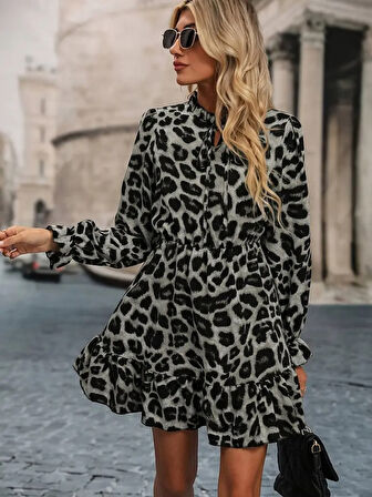 Livizmir Moda Kadın Uzun Kollu Yakadan Bağlamalı Beli Lastikli şardonlu Dalgıç Elbise