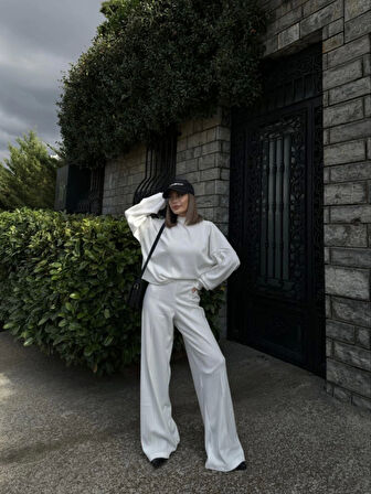 Livizmir Moda Crop, Pantolon Fitilli İkili Takım -Beyaz