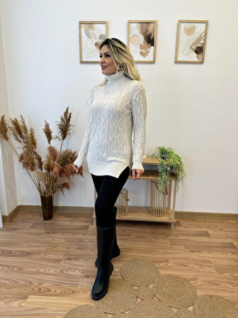 Livizmir Moda Loren Yünlü Motifli Midi Boy Triko Elbise