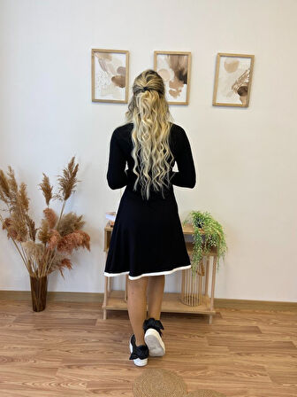 Livizmir Moda Kadın Uzun Kollu Derin Yuvarlak Yakalı Kısa Viskon Iki Iplik Elbise