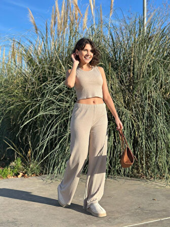 Livizmir Moda Kadın Yaka Detaylı Fitilli Kaşkorse üçlü Takım