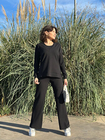 Livizmir Moda Kadın Yaka Detaylı Fitilli Kaşkorse üçlü Takım